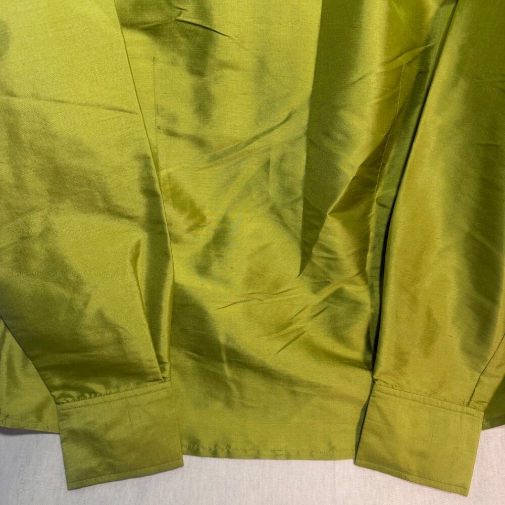 Rafaella 100% Silk Blouse Green Button Front Long Sleeve Career Top Women M - Picture 8 of 8